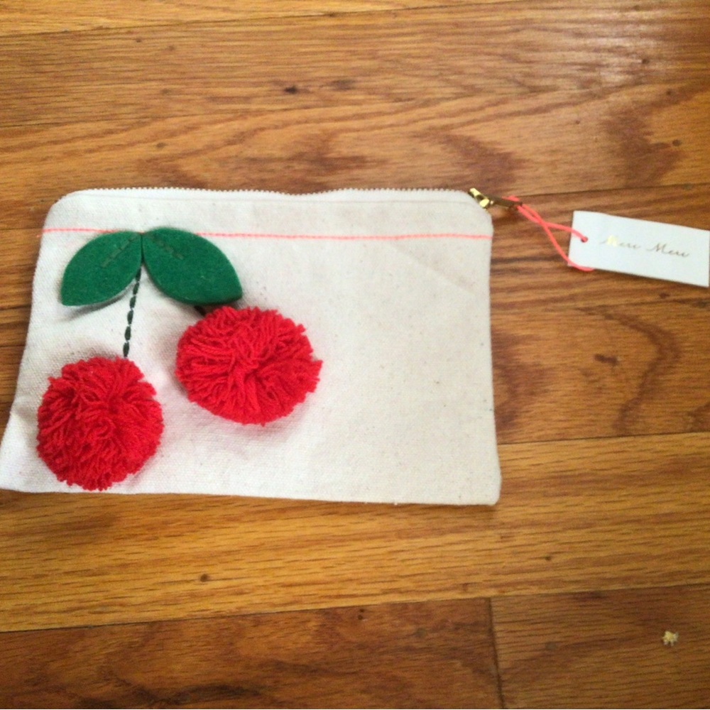 MERI MERI CANVAS POUCH- RED POM-POM CHERRY - BRAND NEW WITH TAGS